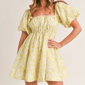 Kiwi Floral Puff Sleeve Flare Mini Dress